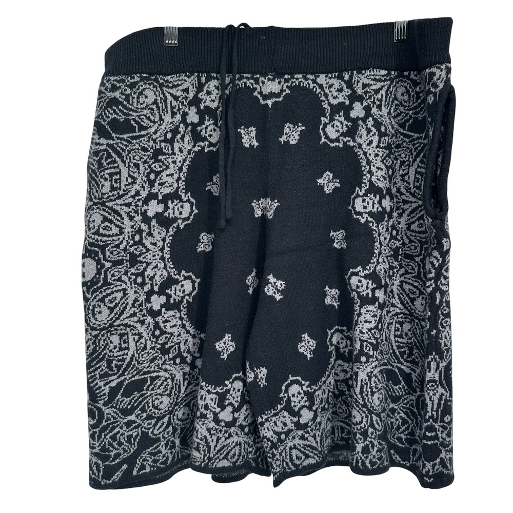 Ringspun Mens XL Black Bandana Skull Knit Shorts Streetwear Drawstring 351-923